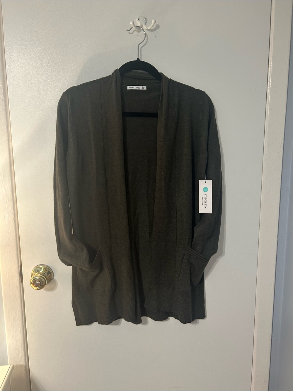 Pink Clover Olive Open-Front Long Sleeve Cardigan